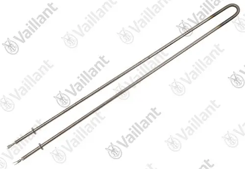 Vaillant Heizstab aus Edelstahl mit zwei Anschlüssen, geeignet für Heizungsanlagen. Vorder- und Rückansicht zeigen die flexible Form.